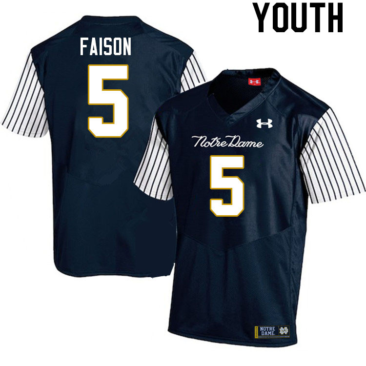 Youth #5 Jordan Faison Notre Dame Fighting Irish College Football Jerseys Stitched-Alternate